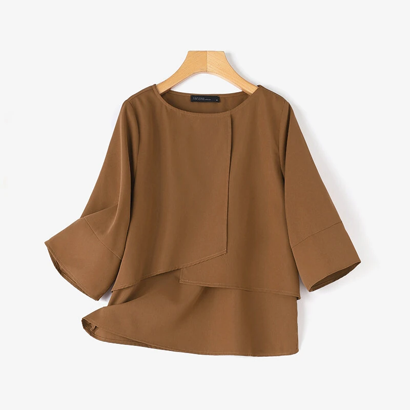 (image for) ZANZEA Elegant Style Women's Blouse Round Neck Half Sleeve Double Layer Casual Shirt Fashion Pullover Top
