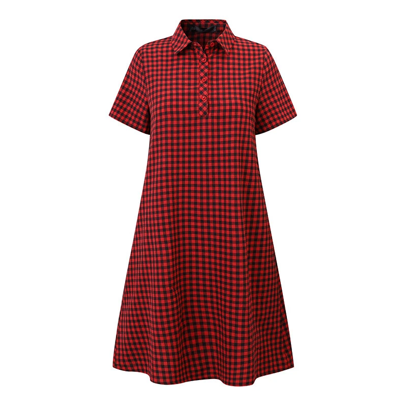 (image for) ZANZEA Elegant Style Women's Dresses Daily Short Sleeve Lapel Plaid Loose Midi Shirt Dress