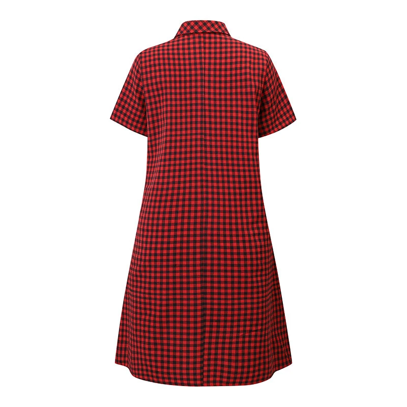 (image for) ZANZEA Elegant Style Women's Dresses Daily Short Sleeve Lapel Plaid Loose Midi Shirt Dress