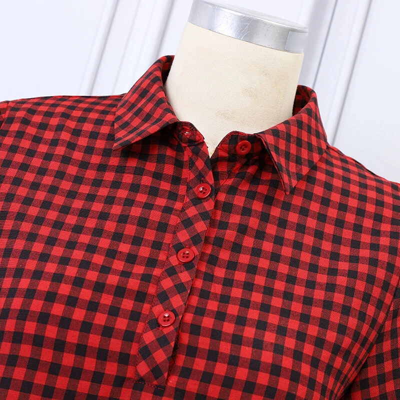 (image for) ZANZEA Elegant Style Women's Dresses Daily Short Sleeve Lapel Plaid Loose Midi Shirt Dress