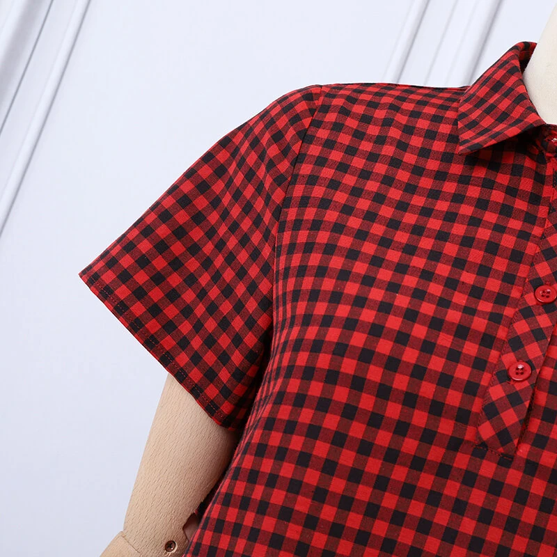 (image for) ZANZEA Elegant Style Women's Dresses Daily Short Sleeve Lapel Plaid Loose Midi Shirt Dress