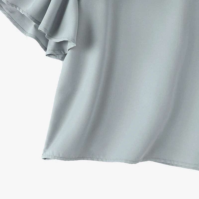 (image for) ZANZEA Elegant Style Womens Shirts Blouses Ladylike Crew Neck Ruffled Sleeves Tops Side Bowknot Solid Blouses