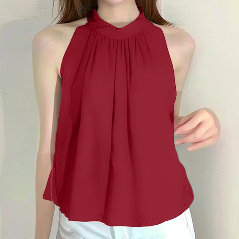 (image for) ZANZEA Elegant Style Womens Tank Vest Summer Sleeveless O-Neck Plain Casual Loose Camisoles Top