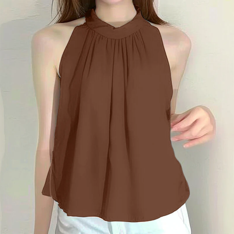 (image for) ZANZEA Elegant Style Womens Tank Vest Summer Sleeveless O-Neck Plain Casual Loose Camisoles Top