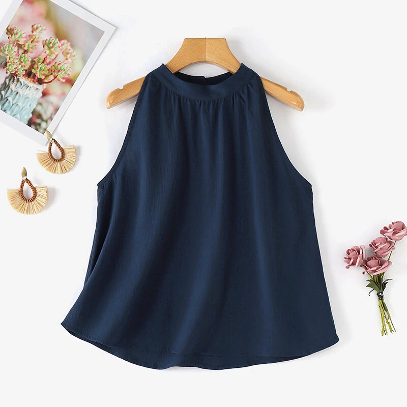 (image for) ZANZEA Elegant Style Womens Tank Vest Summer Sleeveless O-Neck Plain Casual Loose Camisoles Top