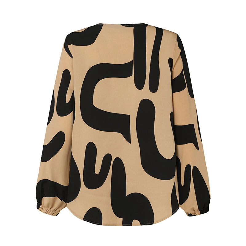 (image for) ZANZEA Ethnic Style Women Blouse Lantern Sleeve Geometric Pattern Shirt Fashion O-Neck Button Up Top