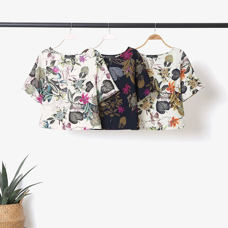 (image for) ZANZEA Plus Size Women Casual Floral Print Cotton Pantsuits, Vintage Printed Short Sleeve T-shirt & Wide Leg Pants Outfits, Women's Clothing Two-Piece Set S-5XL