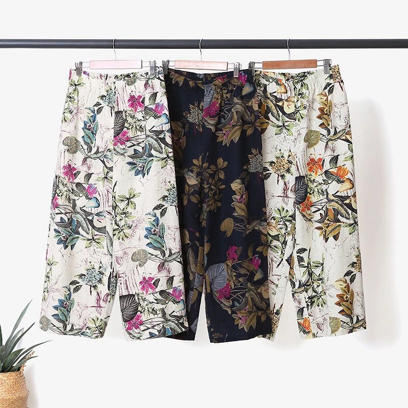 (image for) ZANZEA Plus Size Women Casual Floral Print Cotton Pantsuits, Vintage Printed Short Sleeve T-shirt & Wide Leg Pants Outfits, Women's Clothing Two-Piece Set S-5XL