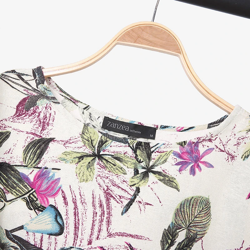 (image for) ZANZEA Plus Size Women Casual Floral Print Cotton Pantsuits, Vintage Printed Short Sleeve T-shirt & Wide Leg Pants Outfits, Women's Clothing Two-Piece Set S-5XL