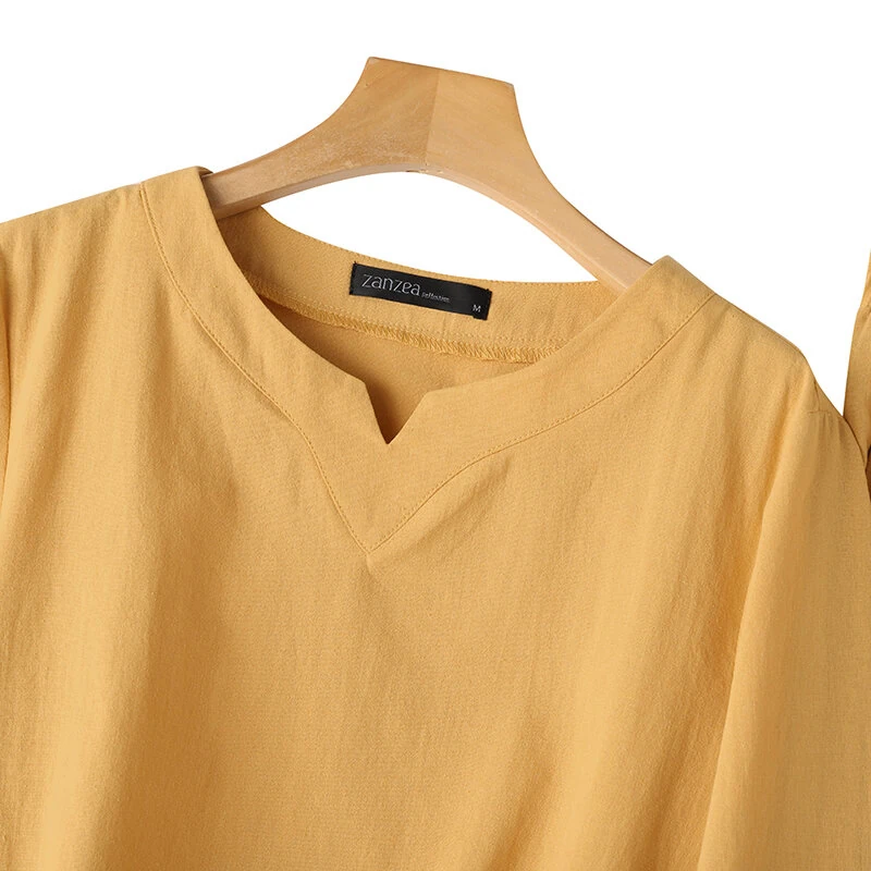 (image for) ZANZEA Plus Size Women Casual Solid Two-Piece Set, Notched Neck 3/4 Sleeve Layered Hem Top & Wide Leg Pants, Women's Plus Size Clothing