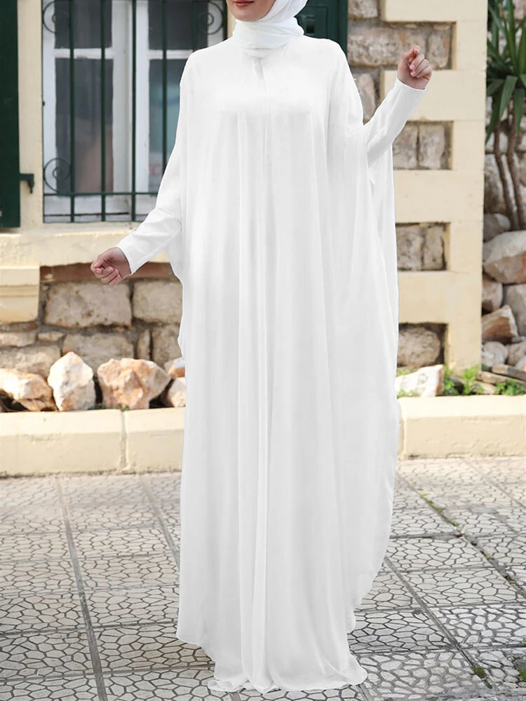 (image for) ZANZEA Plus Size Women Chiffon Kaftan Tunic Two-Piece Detachable Outside Bat Long Sleeve Maxi Dress