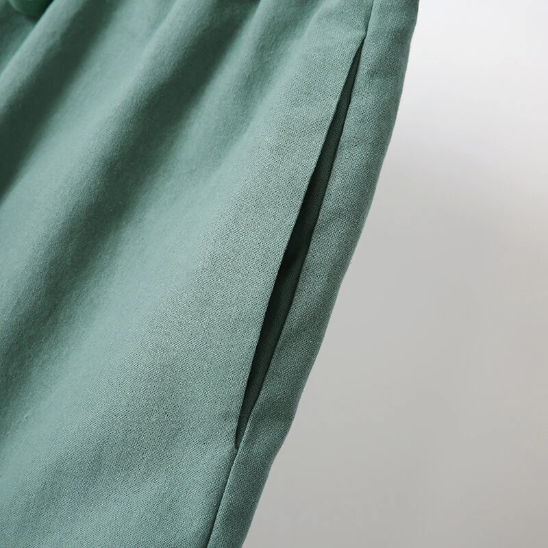 (image for) ZANZEA Plus Size Women Cotton Linen Two Set Solid Elastic Waist Pocket Short Sleeve Blouses and Short Casual Summer Two-Piece Set