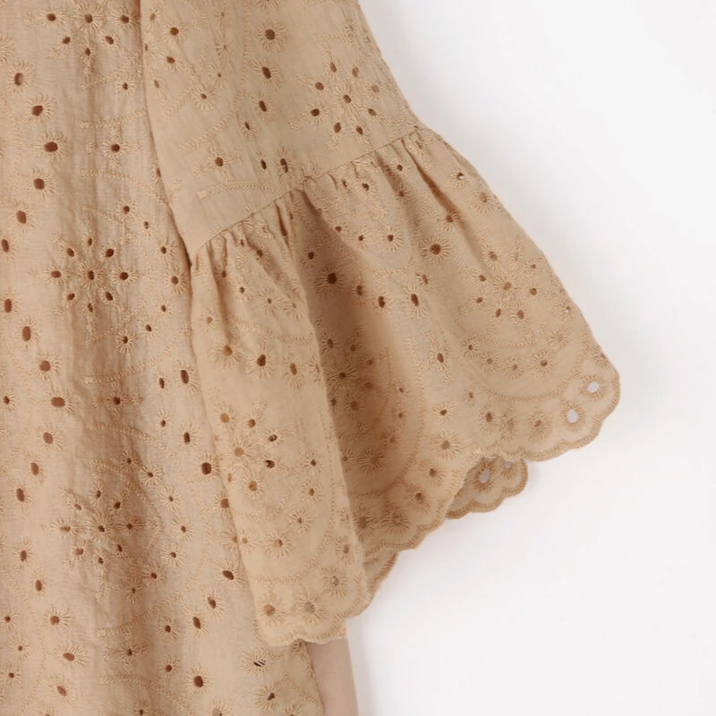 (image for) ZANZEA Plus Size Women Floral Lace Splicing Crew Neck Blouse, Elegant 3/4 Loose Petal Sleeve Blouse For Spring & Summer, Women's Clothing S-5XL