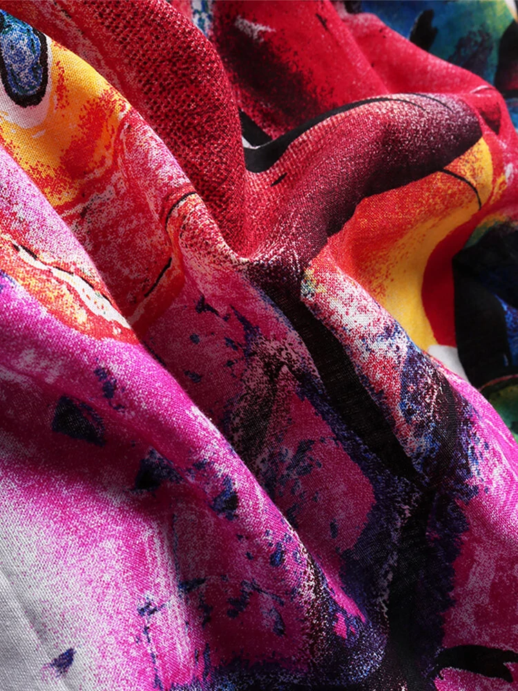 (image for) ZANZEA Plus Size Women Long Dress Retro O-neck Abstracted Print Sleeveless Beach Maxi Dress with Pockets