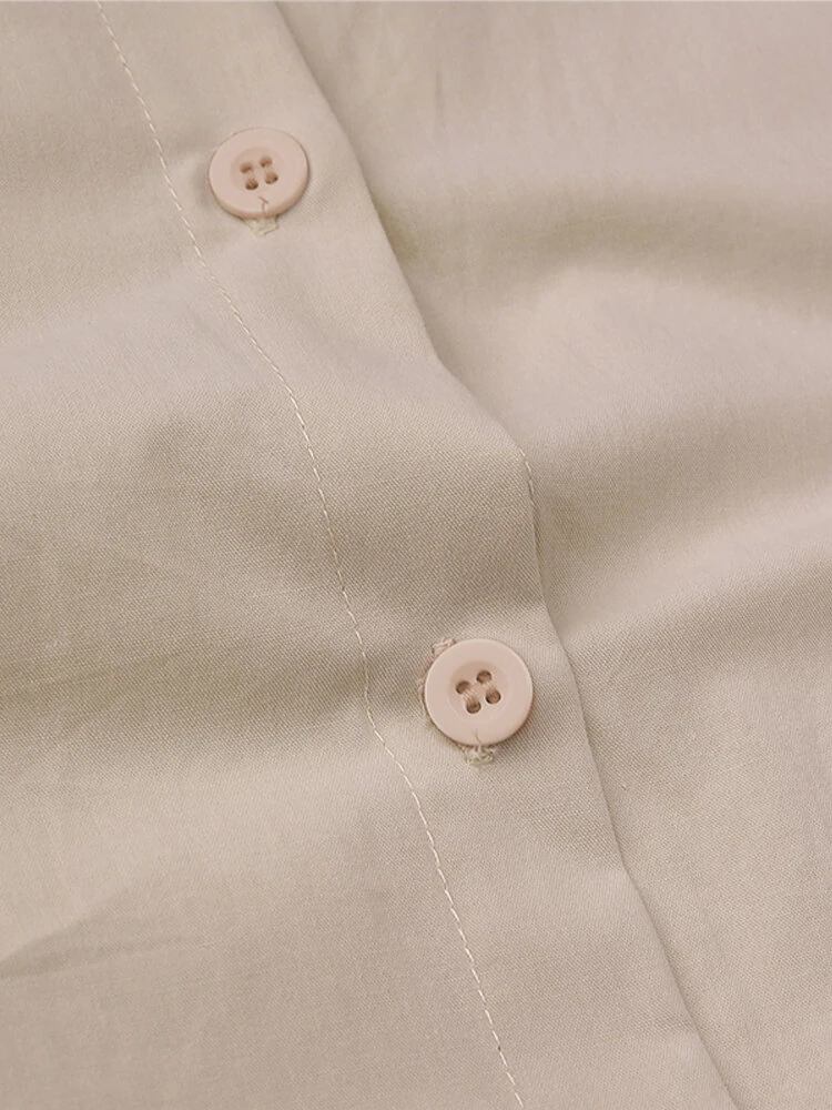 (image for) ZANZEA Plus Size Women Long Shirt Dress Solid Color Curved Hem Split Lapel Loose Fit Shirt Dress