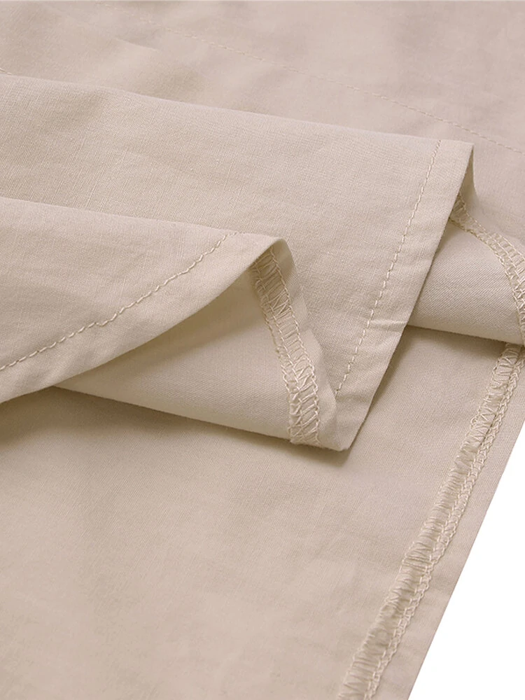 (image for) ZANZEA Plus Size Women Long Shirt Dress Solid Color Curved Hem Split Lapel Loose Fit Shirt Dress