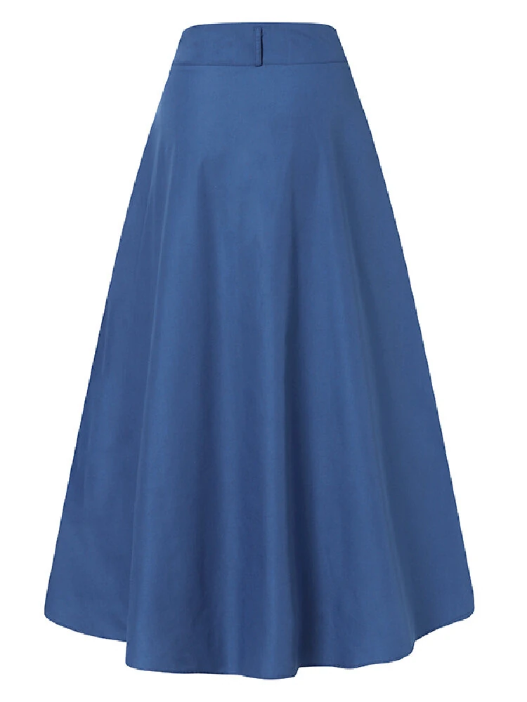 (image for) ZANZEA Plus Size Women Long Skirts, Summer Button Down Dress, Solid Color Loose Casual High Waist Long Skirt With Pocket