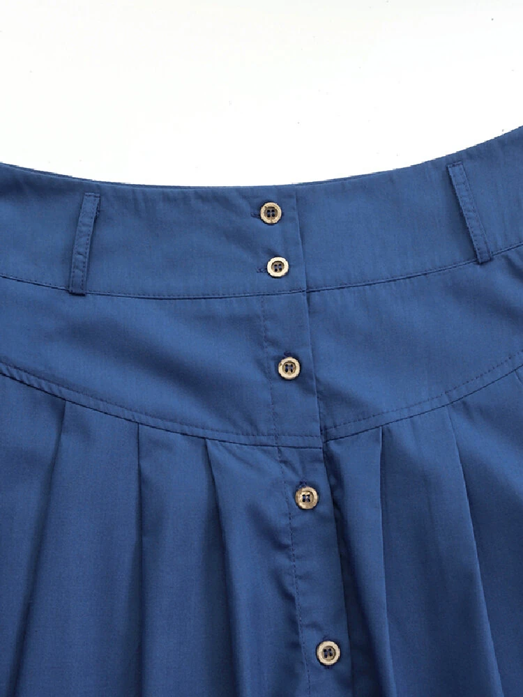 (image for) ZANZEA Plus Size Women Long Skirts, Summer Button Down Dress, Solid Color Loose Casual High Waist Long Skirt With Pocket