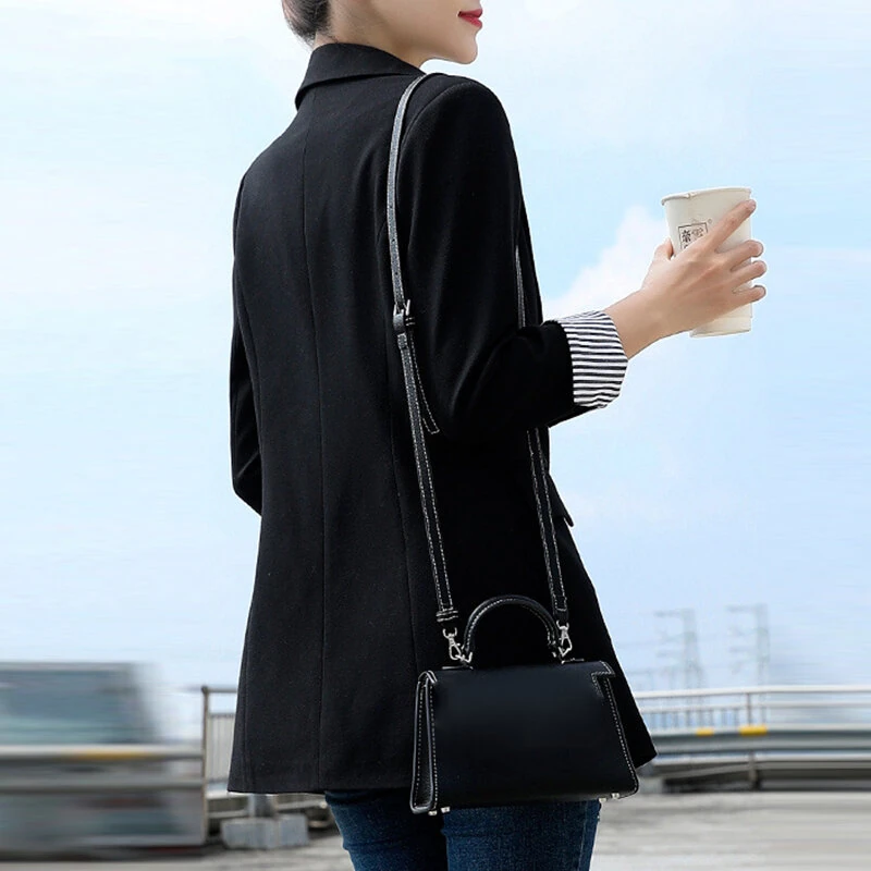 (image for) ZANZEA Plus Size Women's Stripe Panel Long Sleeve Button Front Lapel Blazer with No Pockets