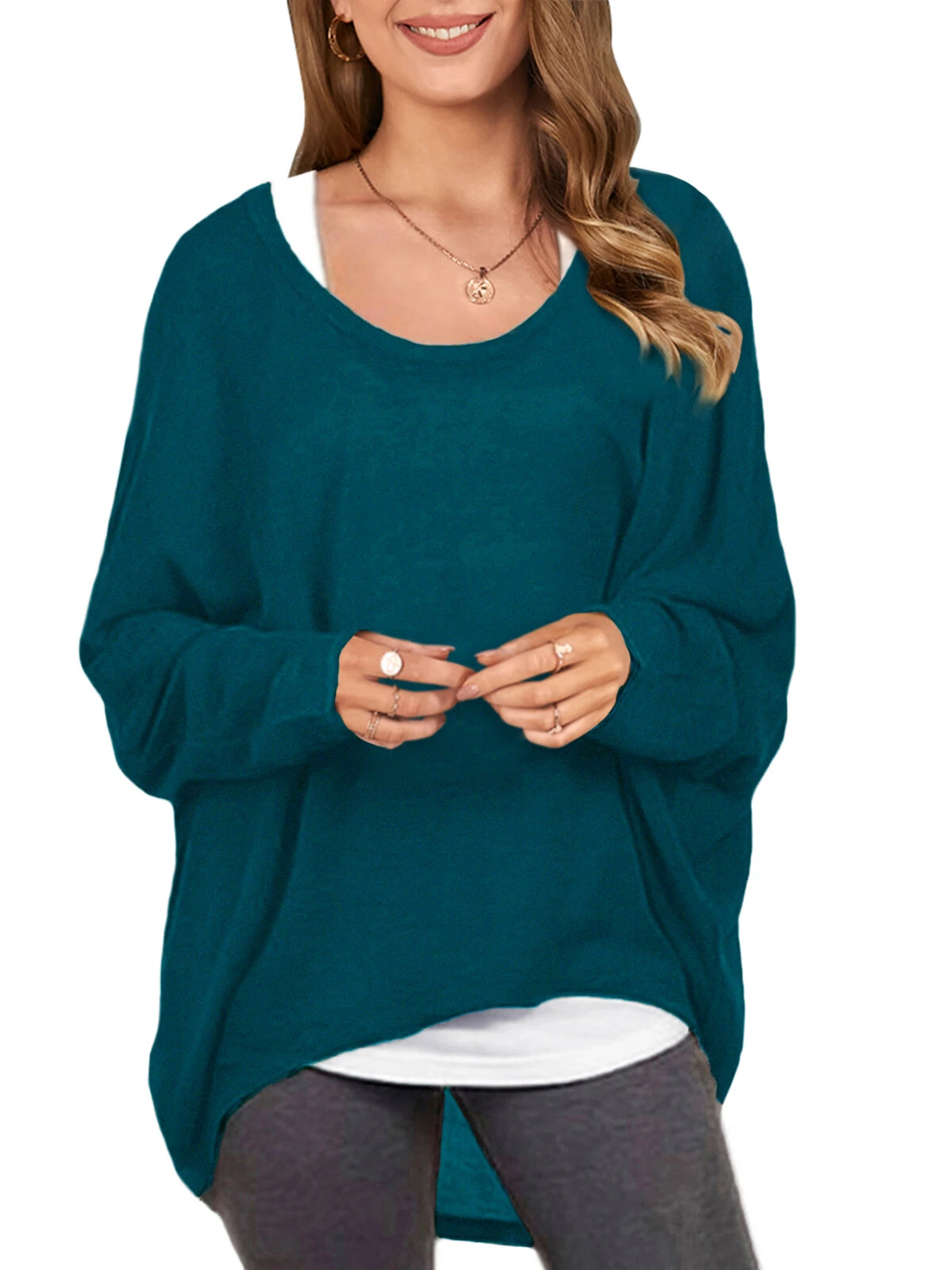 (image for) ZANZEA Plus Size Womens T-shirt Long Bat Sleeve Round Neck Loose Solid Color Pullover Plus Size Casual Shirt T-shirt