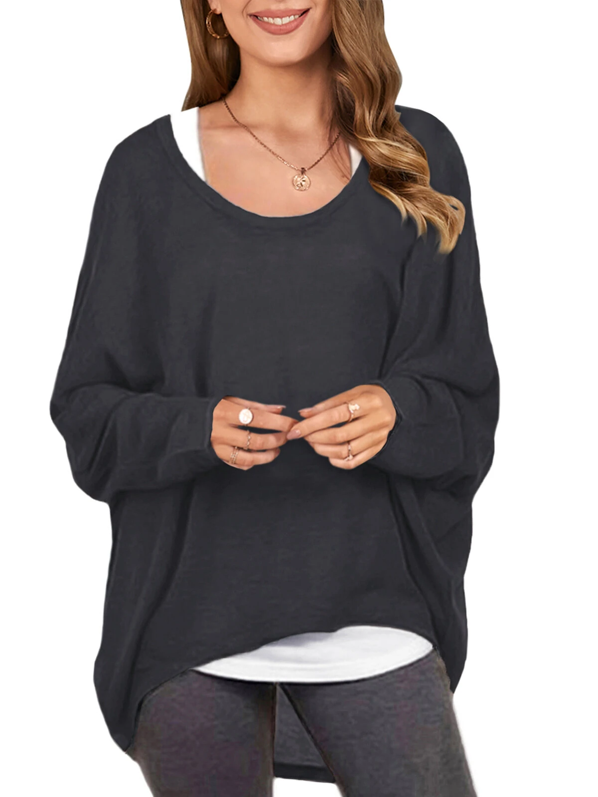 (image for) ZANZEA Plus Size Womens T-shirt Long Bat Sleeve Round Neck Loose Solid Color Pullover Plus Size Casual Shirt T-shirt