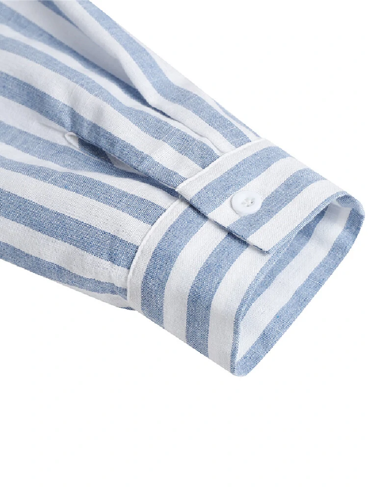 (image for) ZANZEA Women 100% Cotton Classical Striped Print Lapel Button Front Lace-Up Casual Shirt Dress