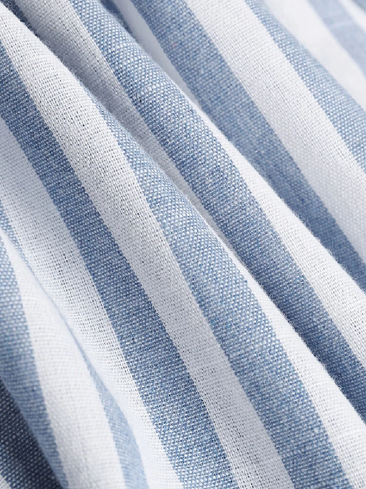 (image for) ZANZEA Women 100% Cotton Classical Striped Print Lapel Button Front Lace-Up Casual Shirt Dress