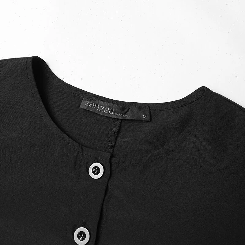 (image for) ZANZEA Women Abaya Casual Maxi A-Line Sundress Kaftans Lantern Sleeve O-Neck Plain Dress