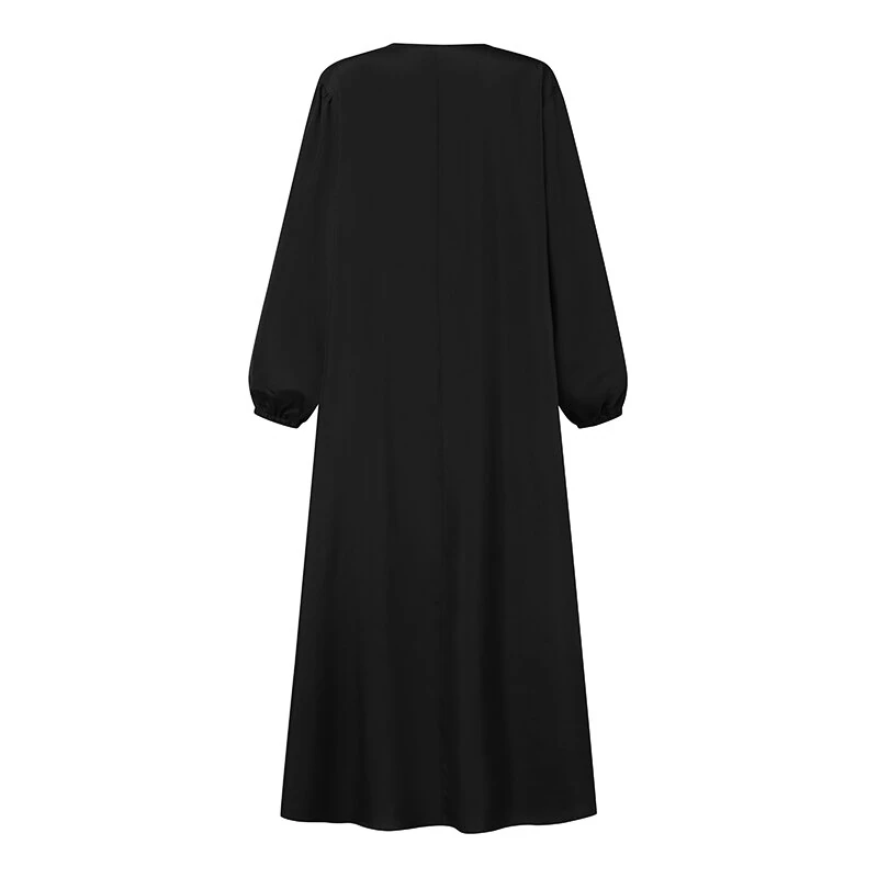(image for) ZANZEA Women Abaya Casual Maxi A-Line Sundress Kaftans Lantern Sleeve O-Neck Plain Dress