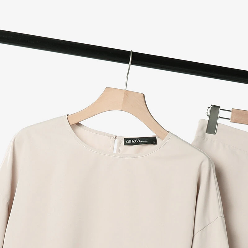 (image for) ZANZEA Women Casual Solid Top Pant Sets Spring Summer Puff Sleeve Top Wide Leg Trouser 2pcs Outfits Daily 2 Pieces Womens Suits 5XL Autumn