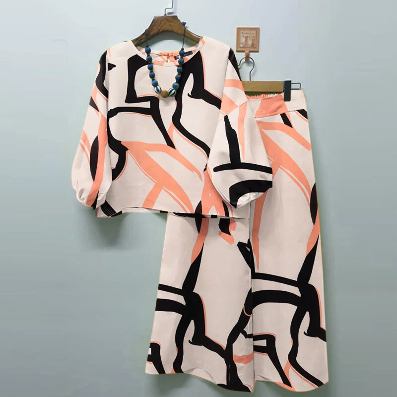 (image for) ZANZEA Women Casual Solid Top Pant Sets Spring Summer Puff Sleeve Top Wide Leg Trouser 2pcs Outfits Daily 2 Pieces Womens Suits 5XL Autumn