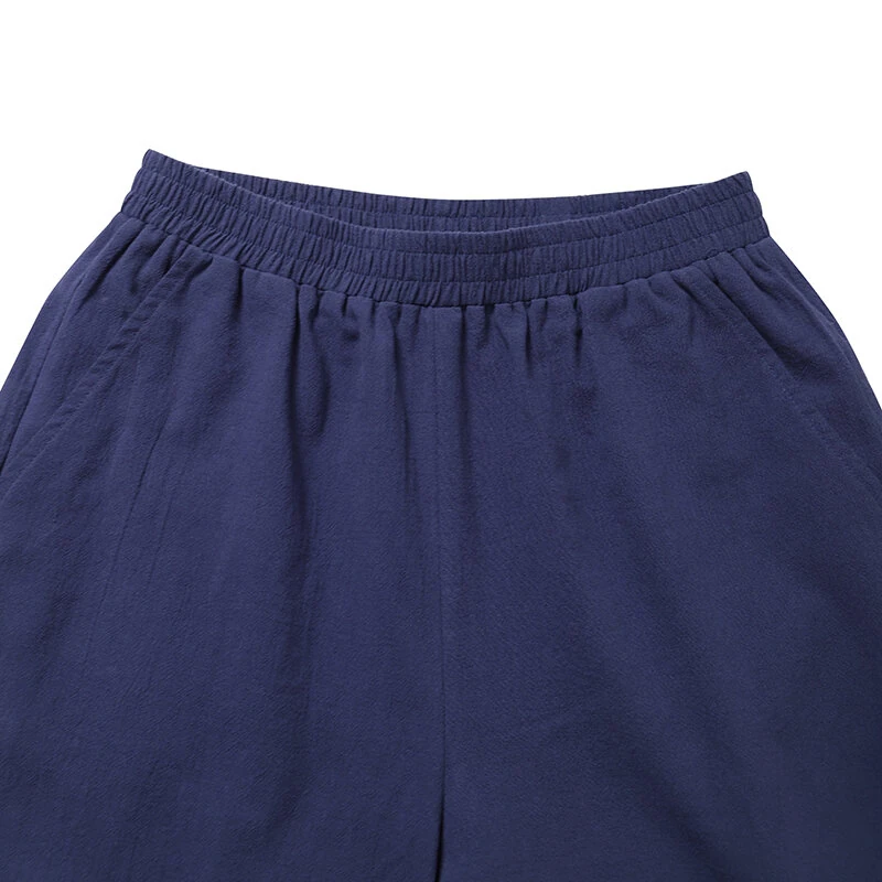 (image for) ZANZEA Women Cotton Elastic Waist Solid Color Long Pants Casual Loose Straight Trousers