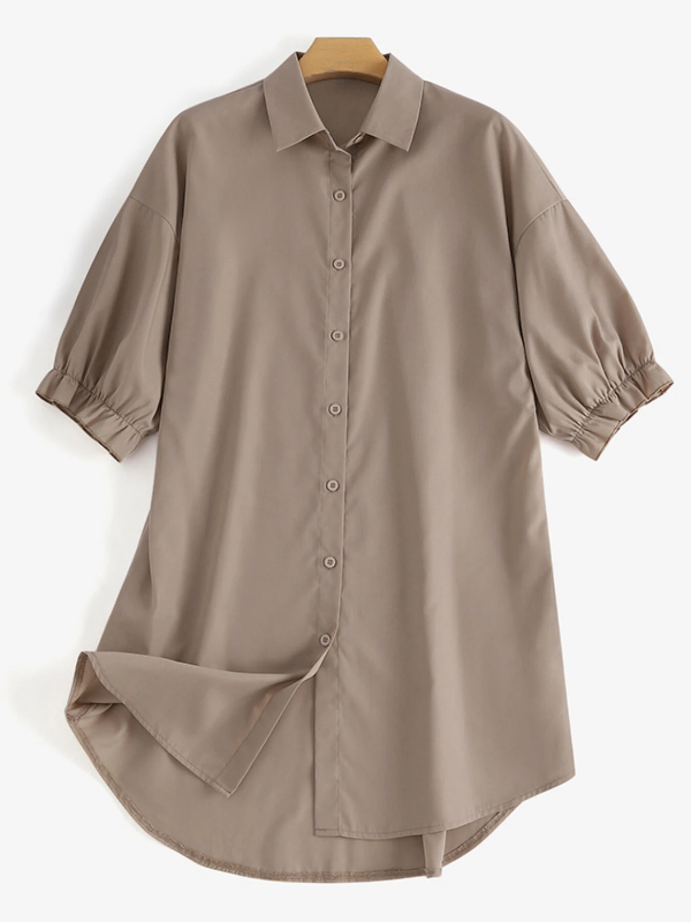 (image for) ZANZEA Women Daily Casual 3/4 Length Sleeve Solid Color Shirt Dresses