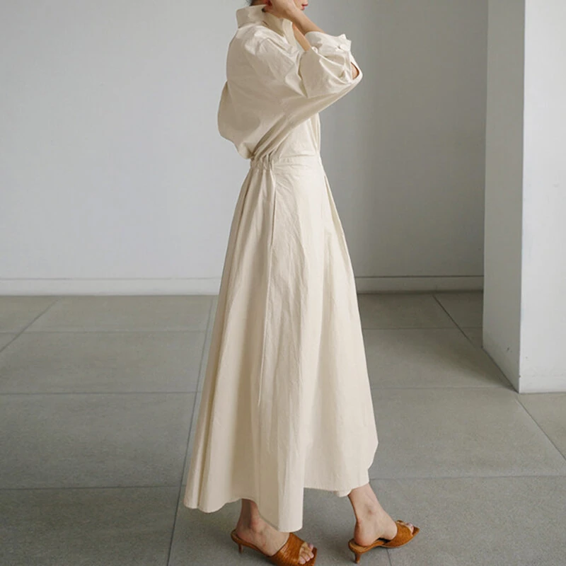 (image for) ZANZEA Women Fashion Autumn Sundress Elegant Women Lapel Neck Long Sleeve Solid OL Vestidos Robe Femme Long Shirt Dress Oversized