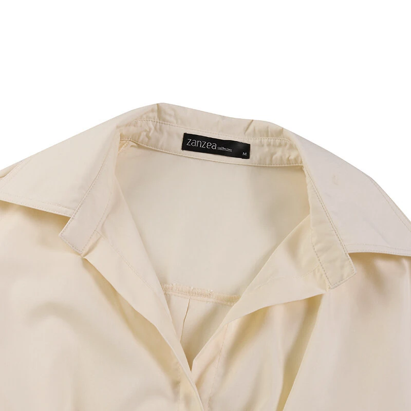 (image for) ZANZEA Women Fashion Autumn Sundress Elegant Women Lapel Neck Long Sleeve Solid OL Vestidos Robe Femme Long Shirt Dress Oversized