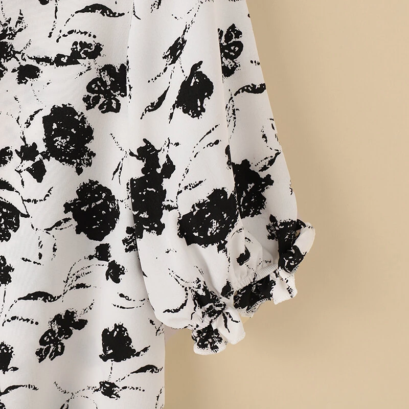 (image for) ZANZEA Women Flowers Print Shirt Ruffled stand-up Collar Design Vintage Blouse Medium-length Sleeve Plus Size Blouse Tops for Women