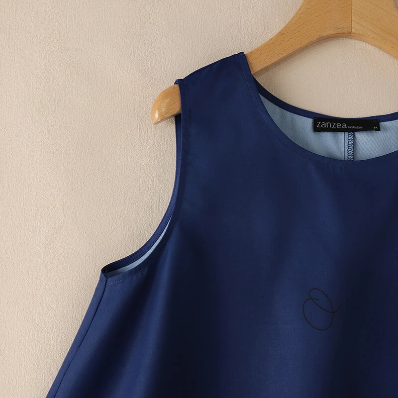 (image for) ZANZEA Women Holiday Fashion Round Neck Graphic Printed Tanks Casual Crew Neck A-Line Vests Tops