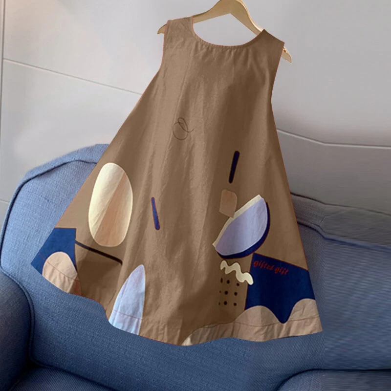 (image for) ZANZEA Women Holiday Fashion Round Neck Graphic Printed Tanks Casual Crew Neck A-Line Vests Tops