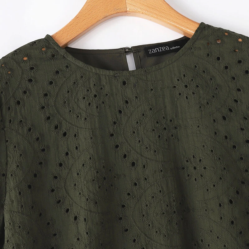 (image for) ZANZEA Women Korean Casual Shirt Daily Embroidery Hollow Ruffle Sleeve Blouses