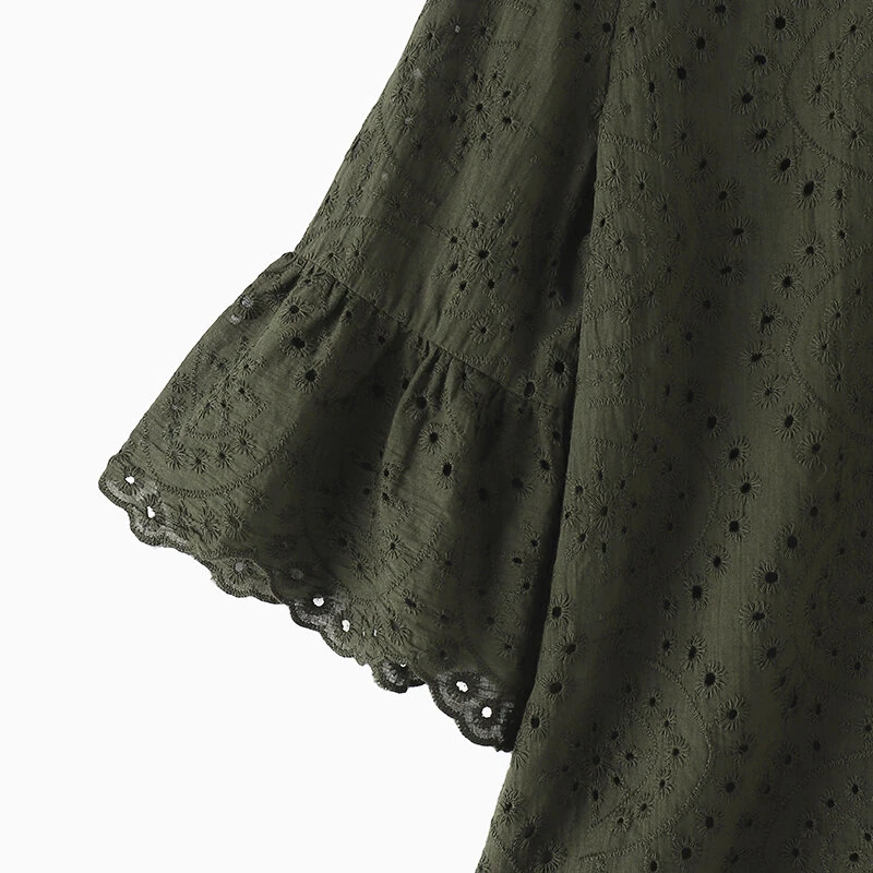 (image for) ZANZEA Women Korean Casual Shirt Daily Embroidery Hollow Ruffle Sleeve Blouses