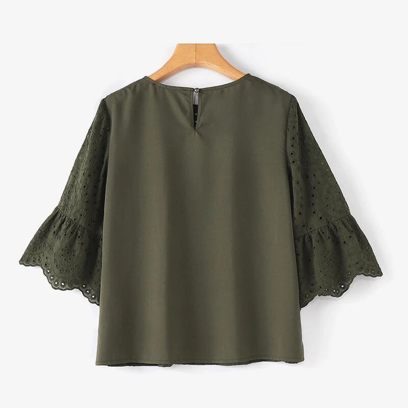 (image for) ZANZEA Women Korean Casual Shirt Daily Embroidery Hollow Ruffle Sleeve Blouses