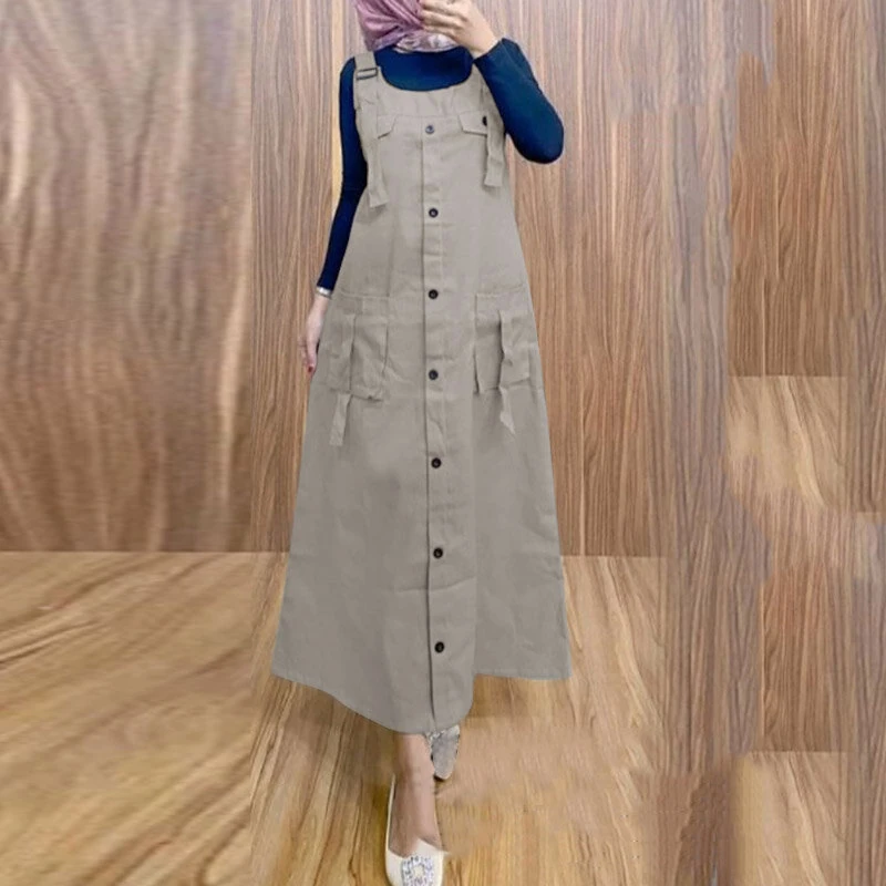 (image for) ZANZEA Women Maxi Dress Solid Color Wide Halter Dress Comftable Workwear Wide Straps Long Dress Plus Size