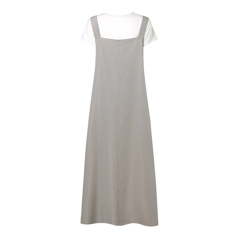 (image for) ZANZEA Women Maxi Dress Solid Color Wide Halter Dress Comftable Workwear Wide Straps Long Dress Plus Size