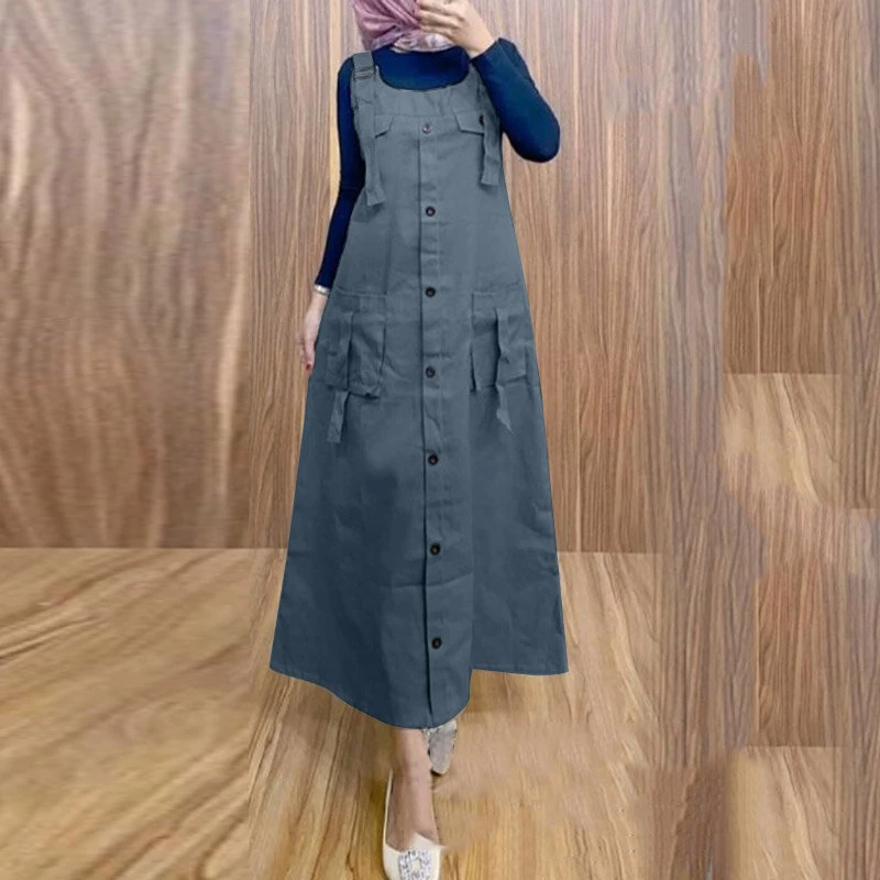 (image for) ZANZEA Women Maxi Dress Solid Color Wide Halter Dress Comftable Workwear Wide Straps Long Dress Plus Size