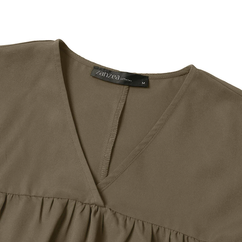 (image for) ZANZEA Women Maxi Dresses Solid Color Seven-quarter Length Lantern Sleeves Long Dresses Plus Size Women Dresses