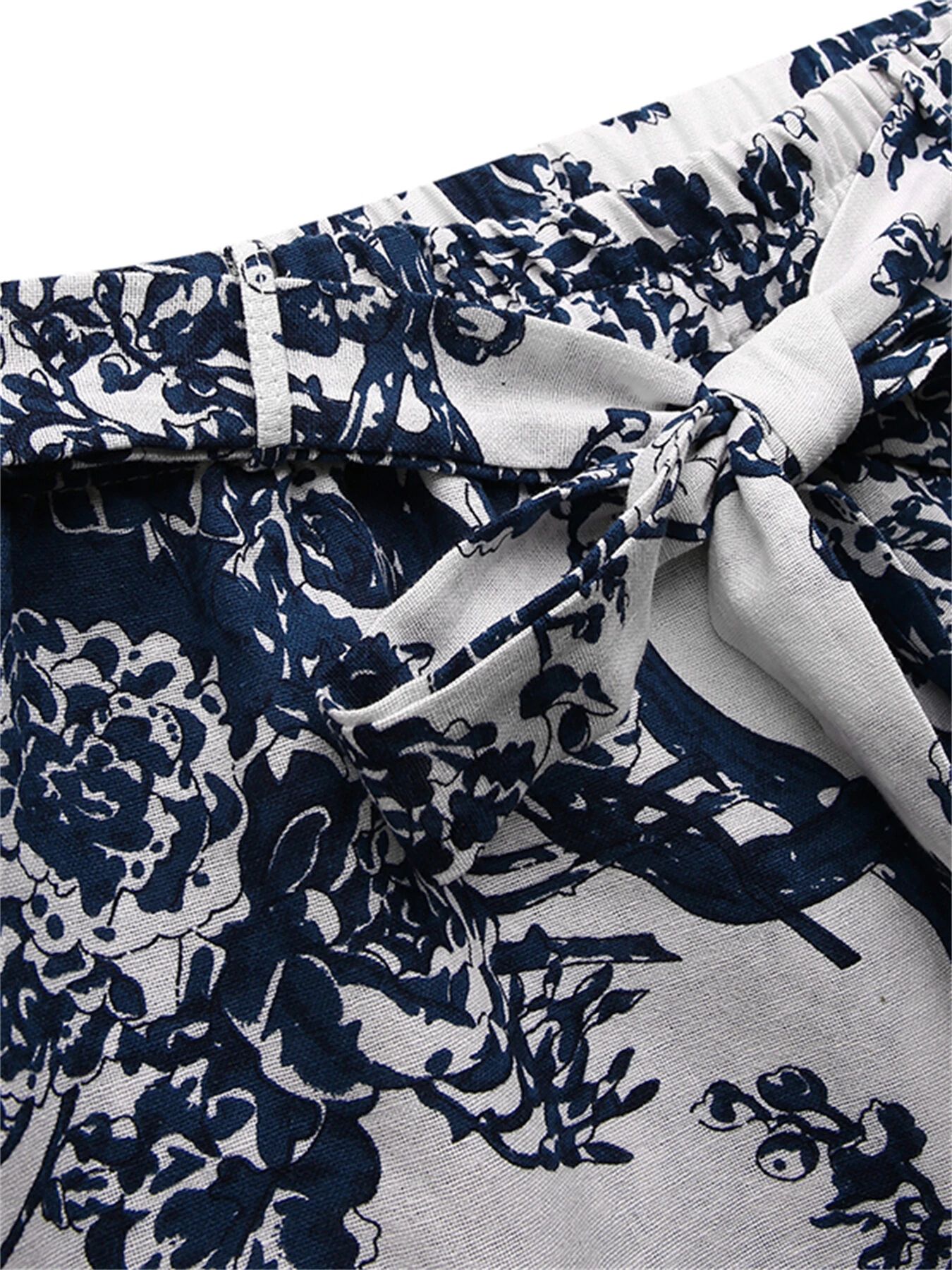 (image for) ZANZEA Women Plus Size Casual Cotton Linen Retro Floral Print Elastic Waist Straight Pants with Side Pockets