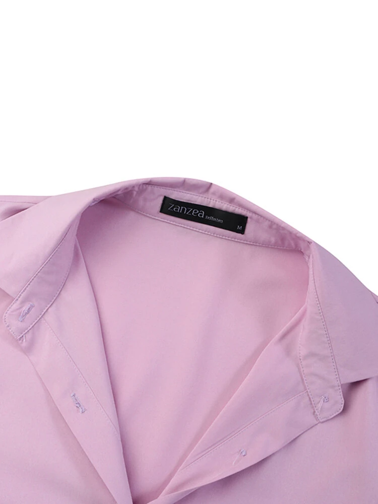 (image for) ZANZEA Women Plus Size Two Set Solid Button Lapel Long Sleeve Long Blouses and Pant Two Pieces Set