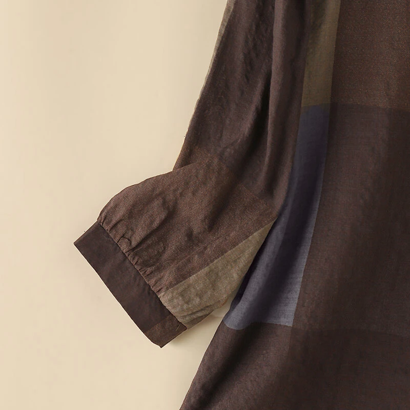 (image for) ZANZEA Women Retro Casual 3/4 Sleeve O Neck Shirt Top Plaid Loose Summer Ladylike Blouses