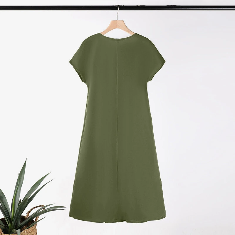 (image for) ZANZEA Women Short Sleeve Pleated Party Long Dress Casual Loose Sundress Maxi Dress with Pockets