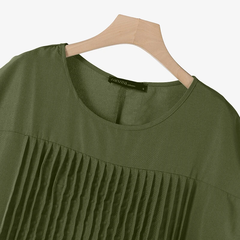 (image for) ZANZEA Women Short Sleeve Pleated Party Long Dress Casual Loose Sundress Maxi Dress with Pockets